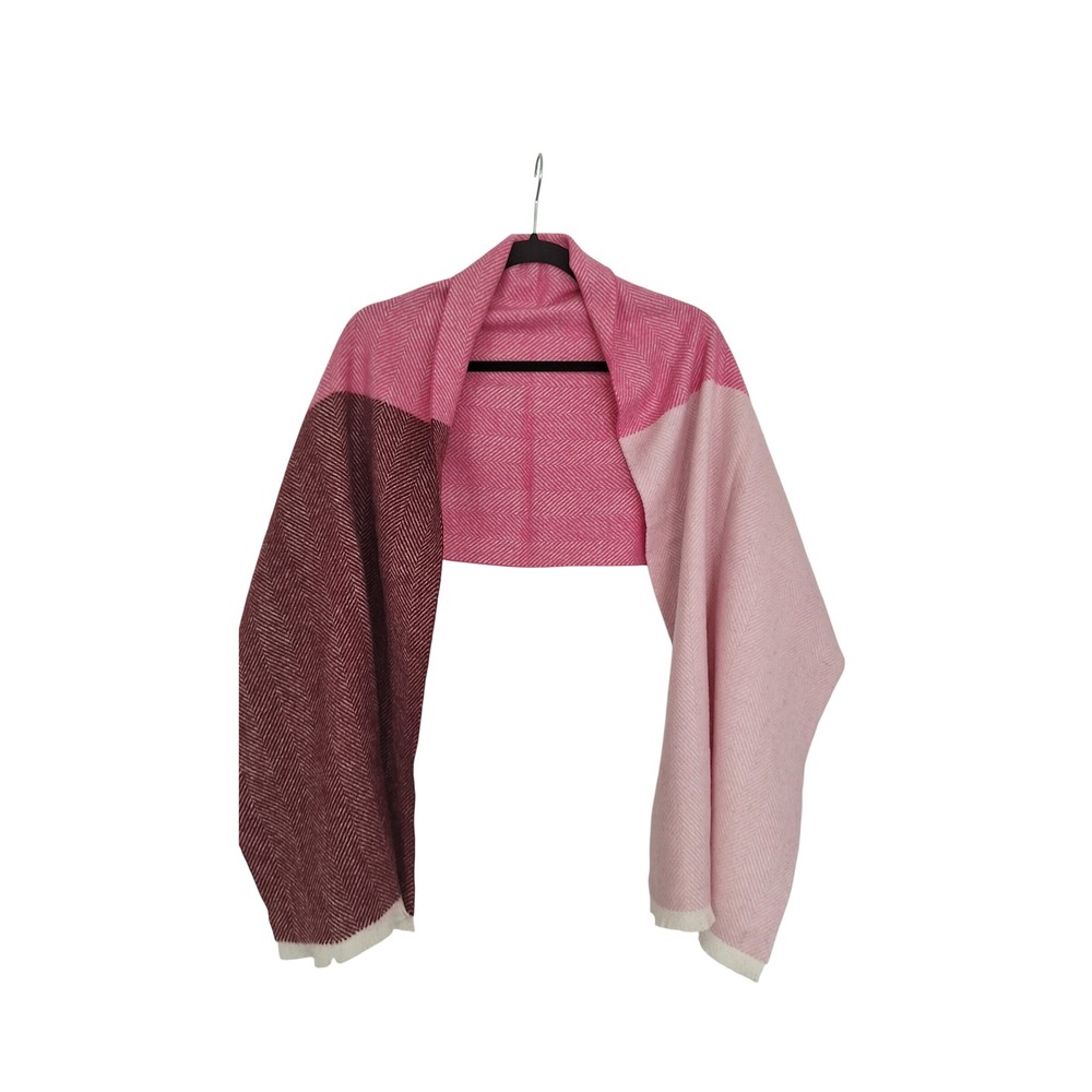 Boden Pink Burgundy Colorblock Herringbone 100% Wool Scarf Wrap Shawl A0774